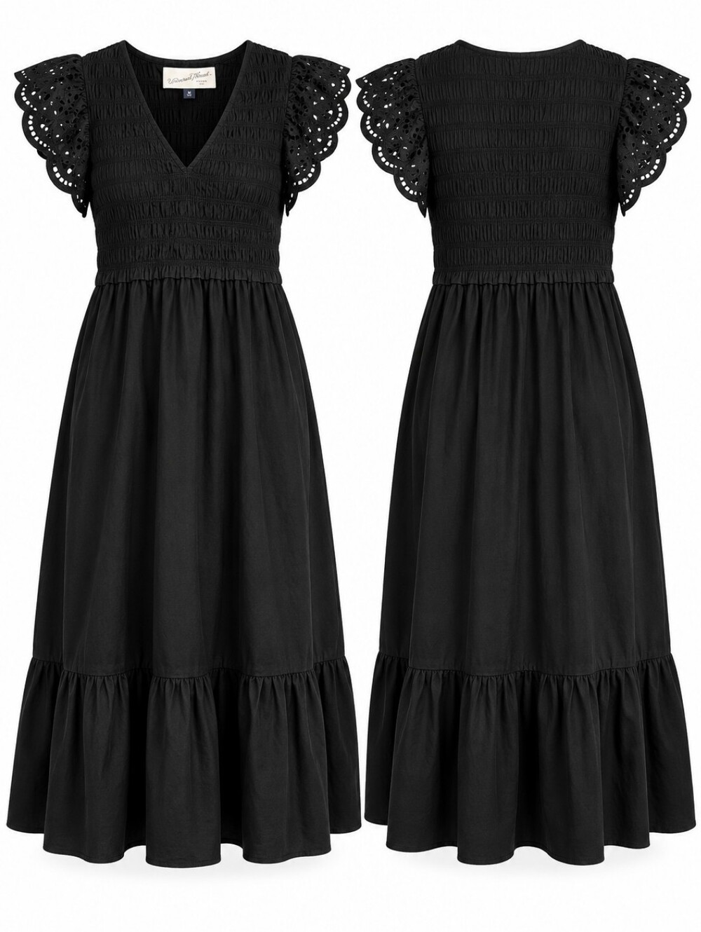 NWT Universal Thread Black Smocked Eyelet Sleeve Midi Dress M Dark Feminine